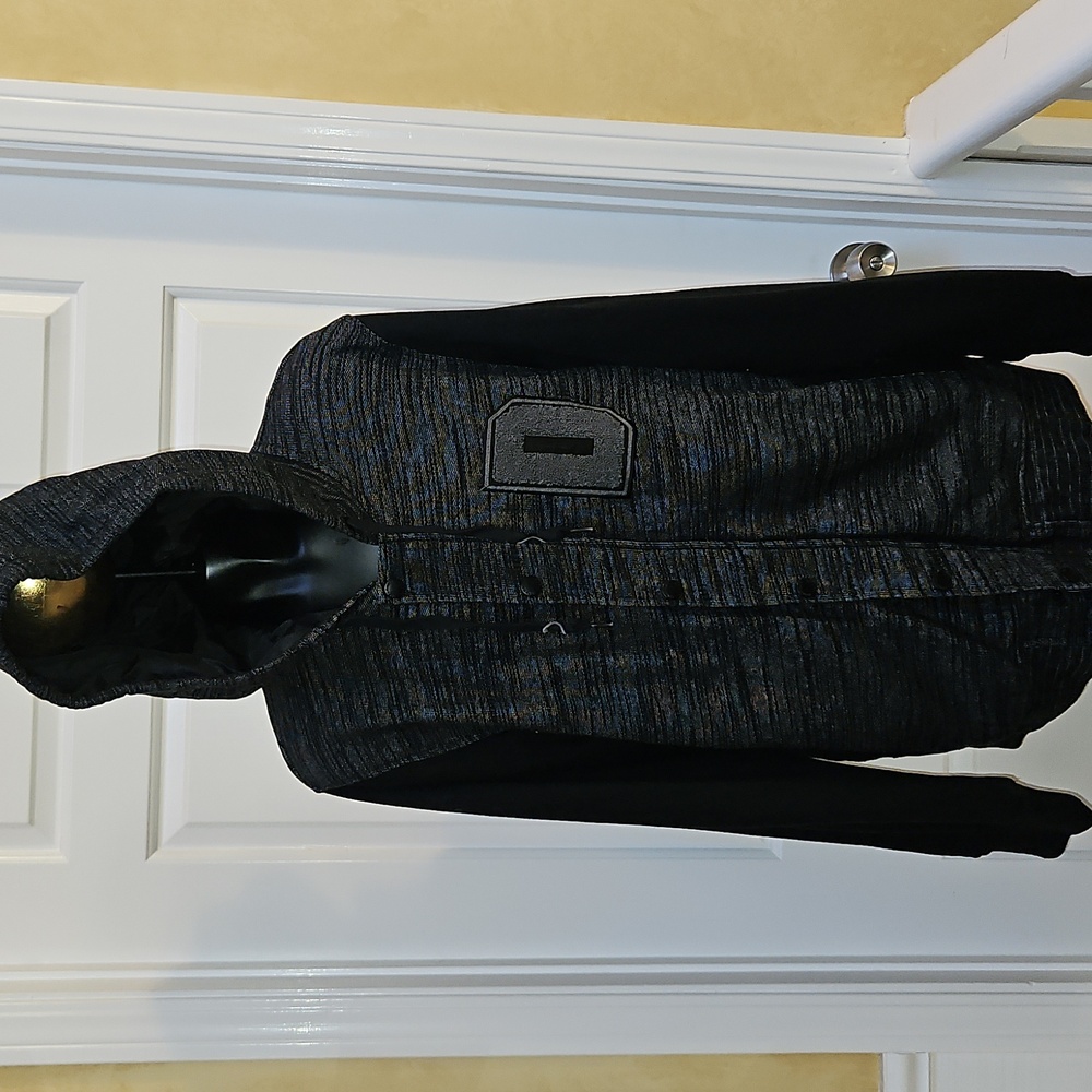 DRAVUS Men's Black and Gray Hooded varsity Letter Jacket Coat - M